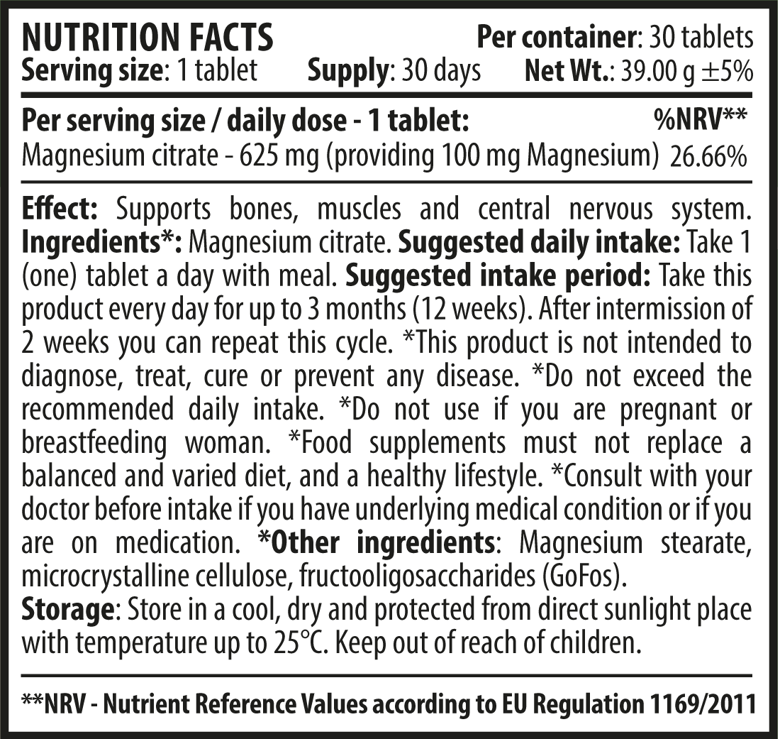 Magnesium Citrate 30 tablets 3+2 - Κιτρικό μαγνήσιο για κράμπες